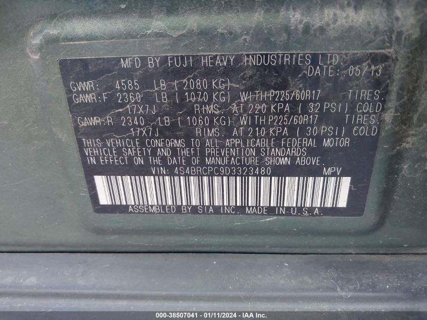 2013 SUBARU OUTBACK 2.5I LIMITED - 4S4BRCPC9D3323480