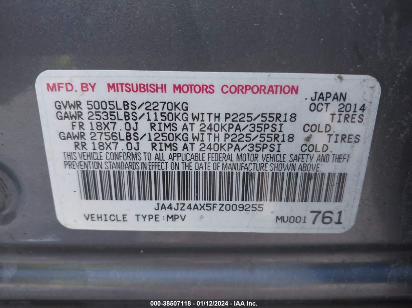 2015 MITSUBISHI OUTLANDER GT - JA4JZ4AX5FZ009255