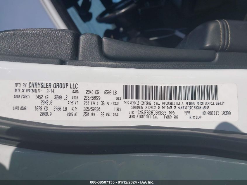 2015 JEEP GRAND CHEROKEE LIMITED - 1C4RJFBG3FC603629