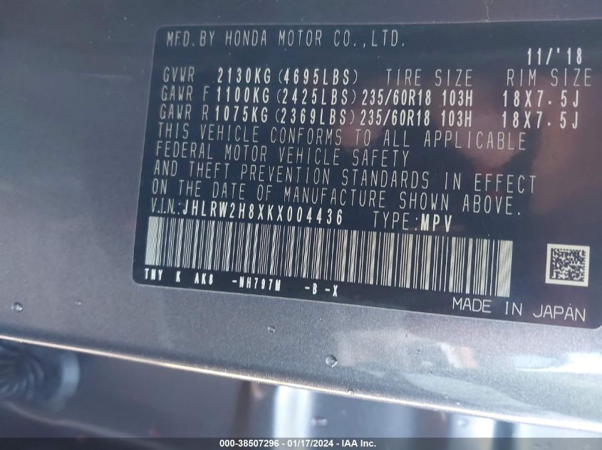 2019 HONDA CR-V EX-L - JHLRW2H8XKX004436