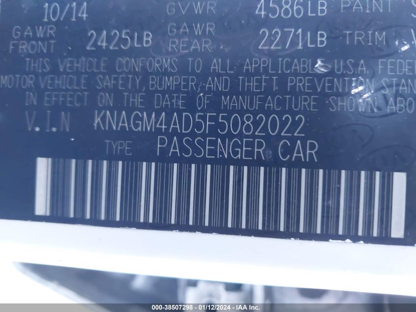 2015 KIA OPTIMA HYBRID - KNAGM4AD5F5082022