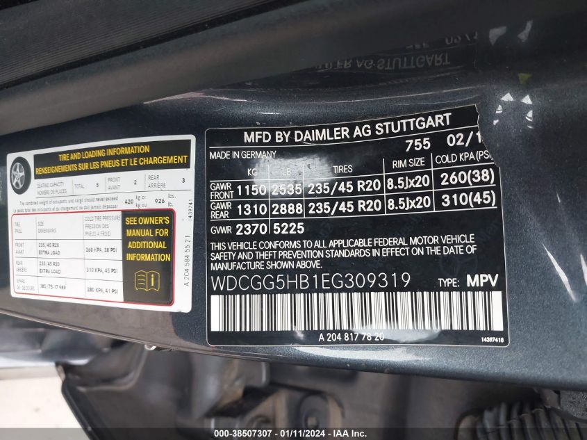2014 MERCEDES-BENZ GLK 350 WDCGG5HB1EG309319