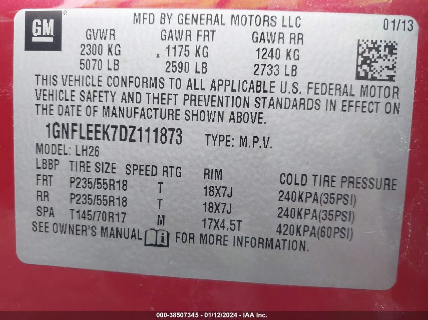 2013 CHEVROLET EQUINOX 1LT - 1GNFLEEK7DZ111873