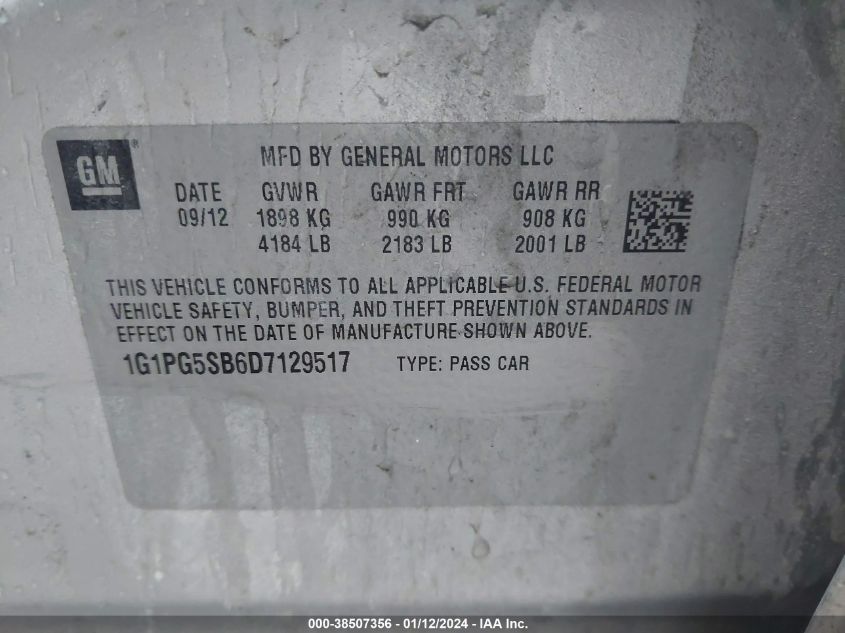 2013 CHEVROLET CRUZE LTZ - 1G1PG5SB6D7129517