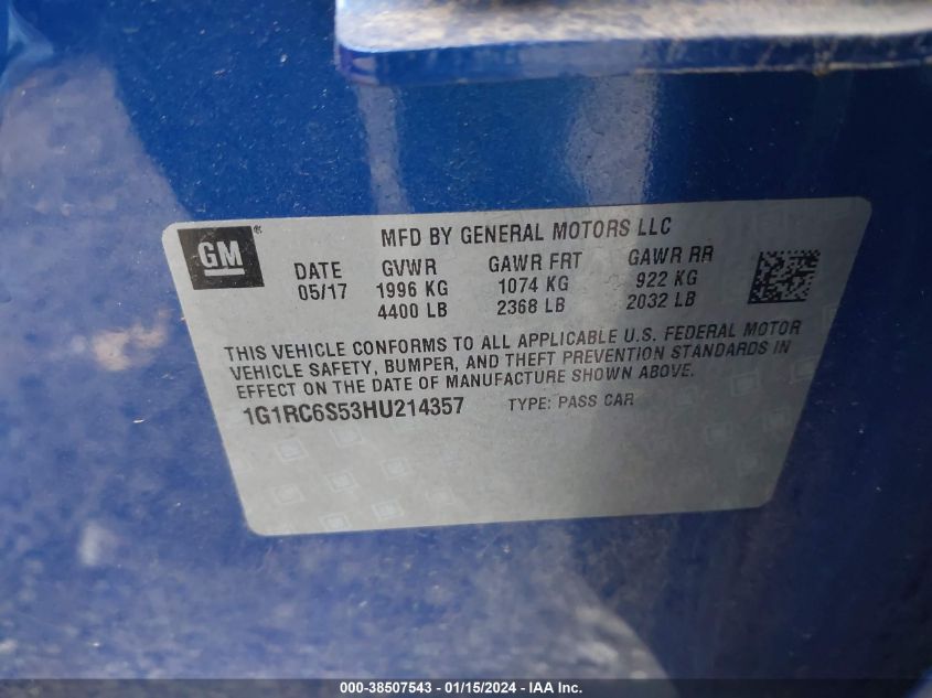2017 CHEVROLET VOLT LT - 001G1RC6S53HU2143