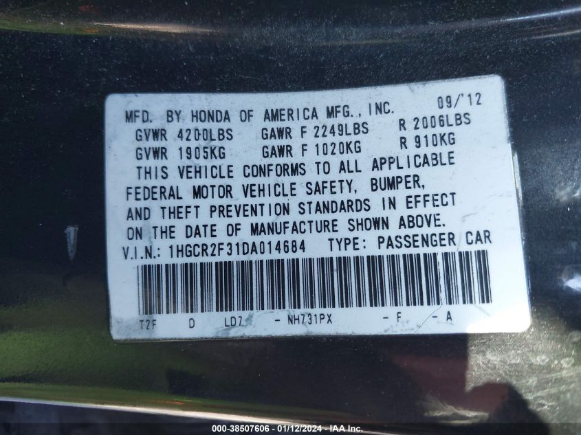 2013 HONDA ACCORD LX - 1HGCR2F31DA014684