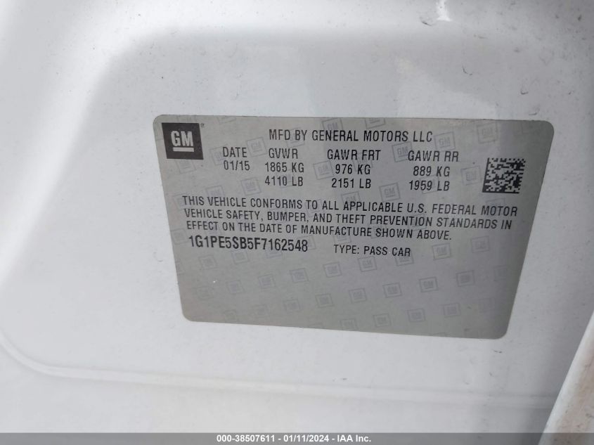 2015 CHEVROLET CRUZE LT - 1G1PE5SB5F7162548