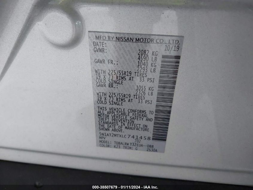 2020 NISSAN ROGUE S/SL/SV - 5N1AT2MTXLC741458