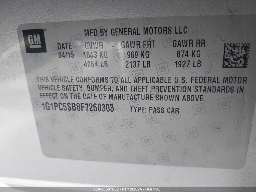 2015 CHEVROLET CRUZE LT - 1G1PC5SB8F7260303