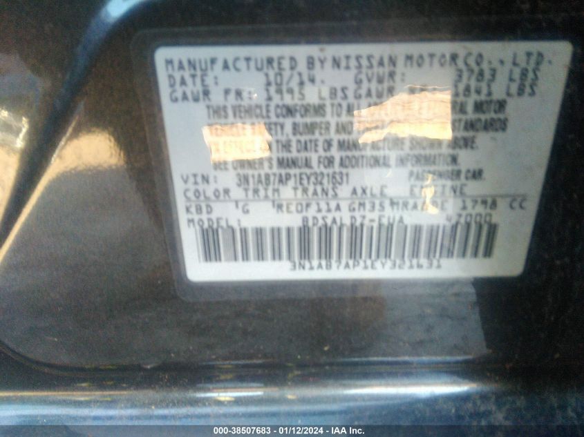 2014 NISSAN SENTRA S/SV/SR/SL - 3N1AB7AP1EY321631