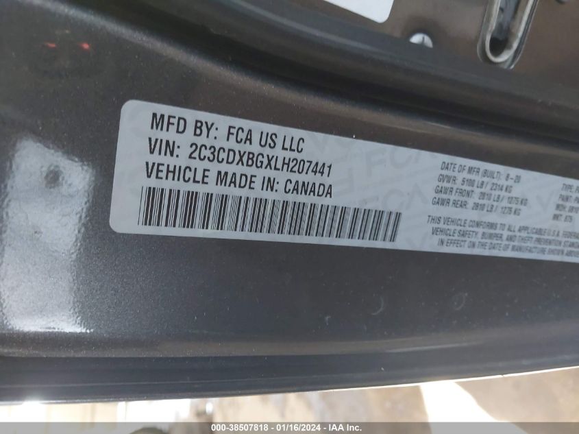 2020 DODGE CHARGER SXT - 2C3CDXBGXLH207441