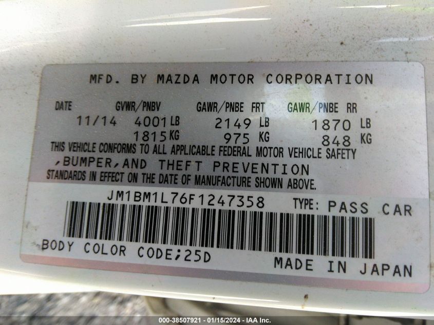 2015 MAZDA MAZDA3 I TOURING - JM1BM1L76F1247358