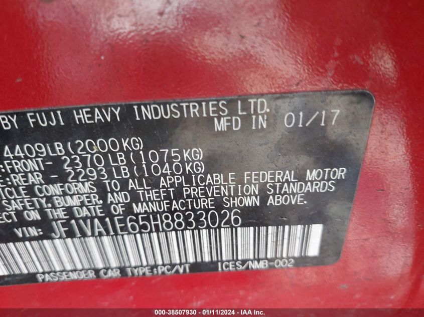 2017 SUBARU WRX PREMIUM - JF1VA1E65H8833026