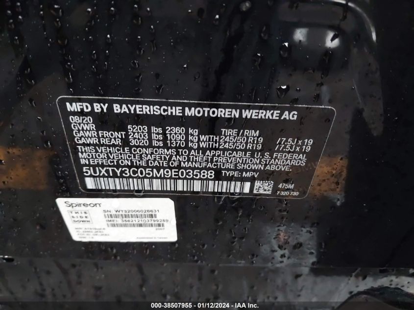 2021 BMW X3 SDRIVE30I - 5UXTY3C05M9E03588