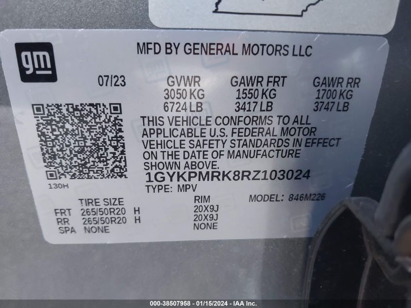 2024 CADILLAC LYRIQ TECH W/1SA - 1GYKPMRK8RZ103024
