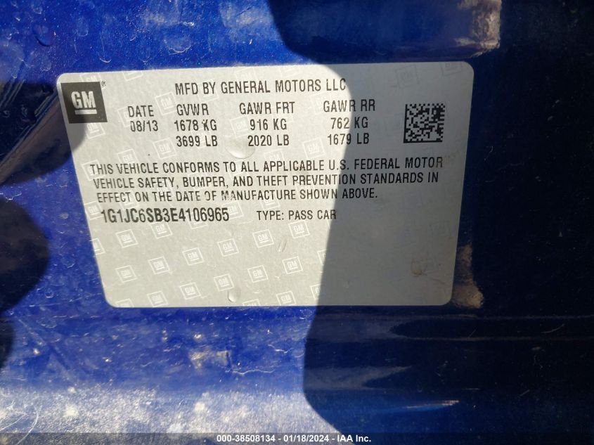 2014 CHEVROLET SONIC LT AUTO - 1G1JC6SB3E4106965