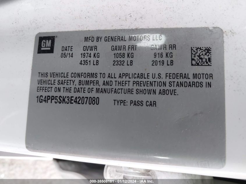 2014 BUICK VERANO - 1G4PP5SK3E4207080