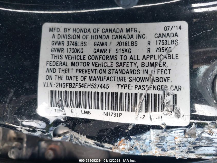 2014 HONDA CIVIC LX - 2HGFB2F54EH537445