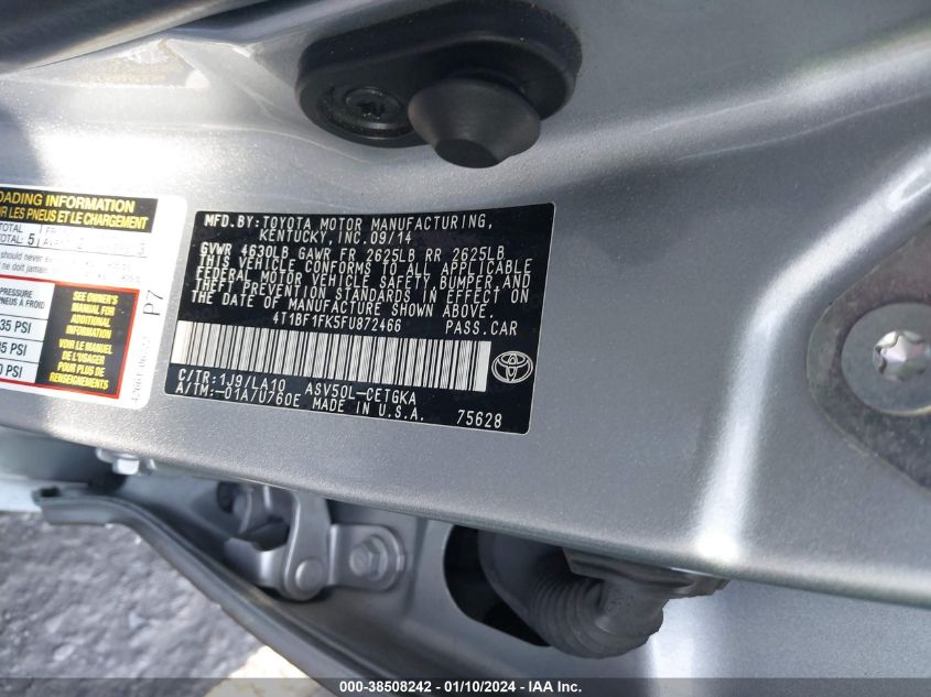 2015 TOYOTA CAMRY XLE - 4T1BF1FK5FU872466