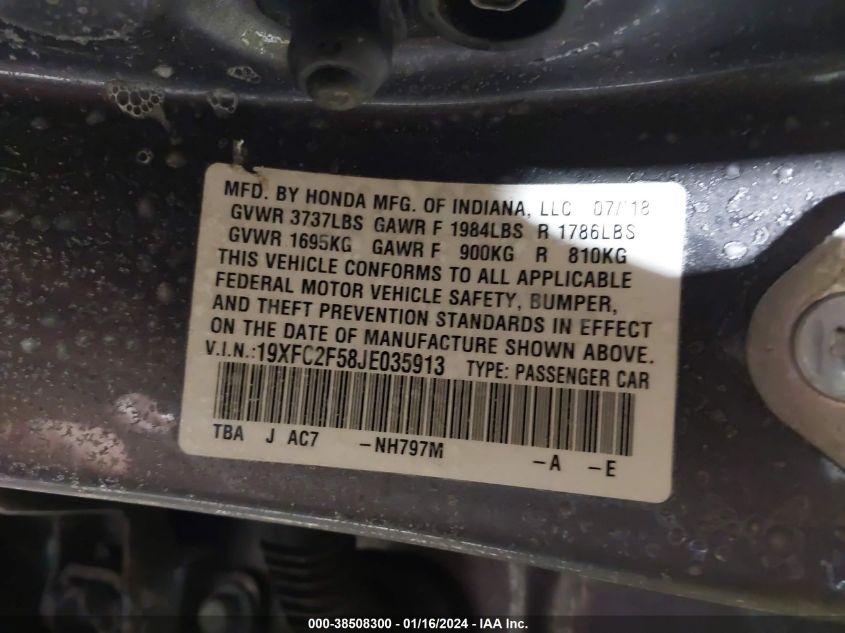 2018 HONDA CIVIC LX - 19XFC2F58JE035913