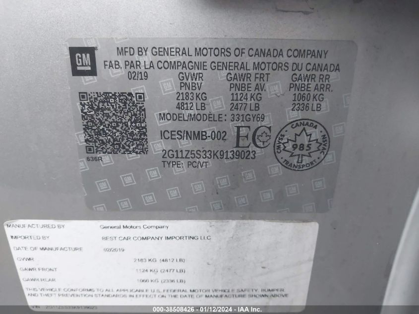 2019 CHEVROLET IMPALA LT - 2G11Z5S33K9139023