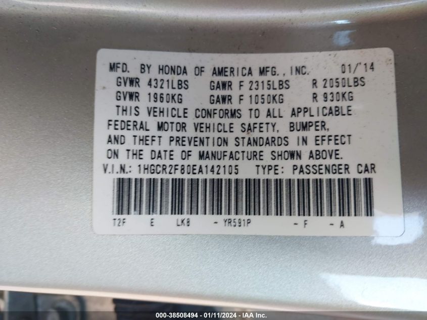2014 HONDA ACCORD EX-L - 1HGCR2F80EA142105