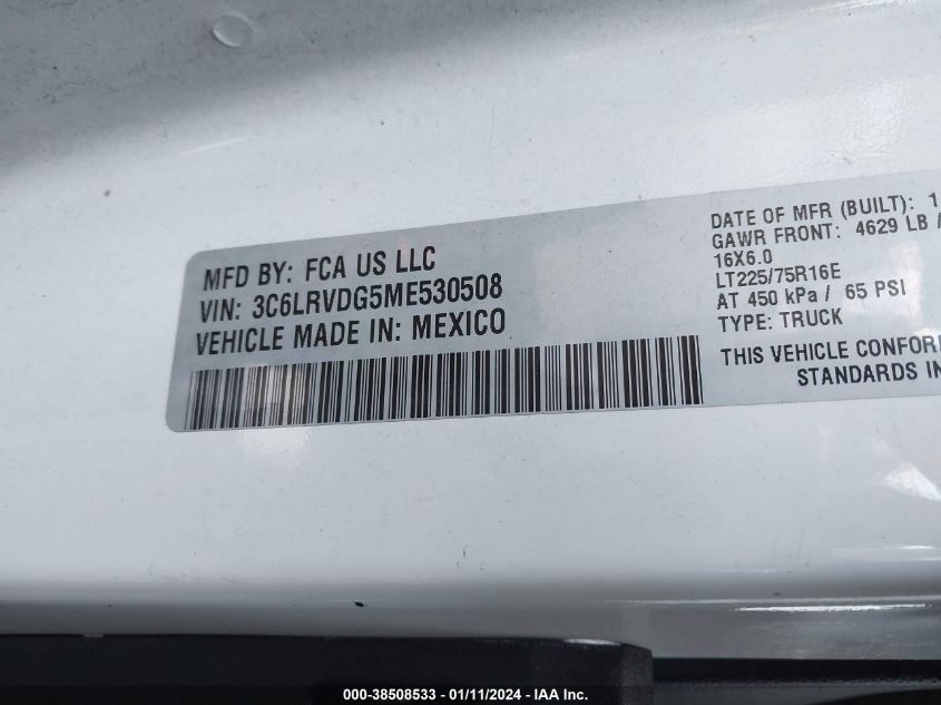 2021 RAM PROMASTER 2500 HIGH ROOF 159 WB 3C6LRVDG5ME530508