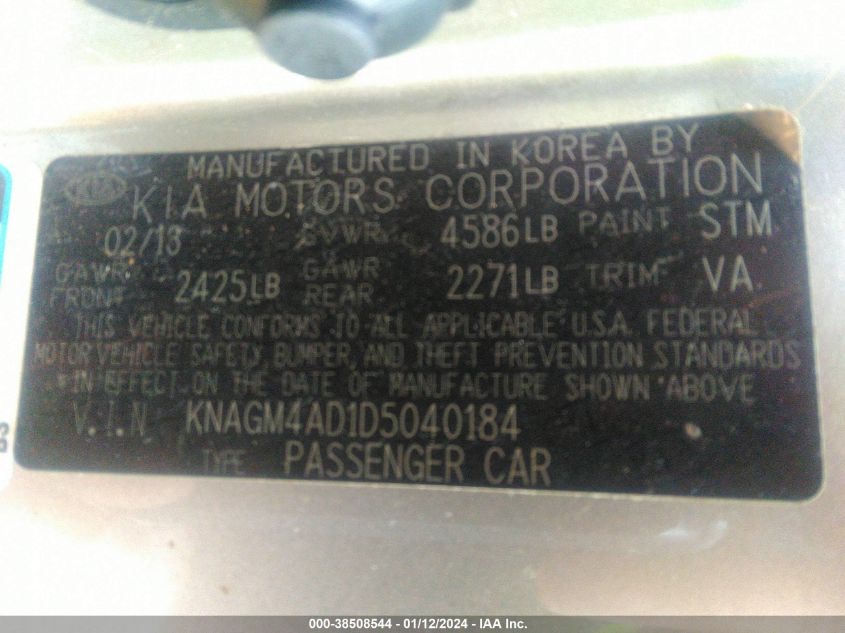2013 KIA OPTIMA HYBRID HYBRID - KNAGM4AD1D5040184