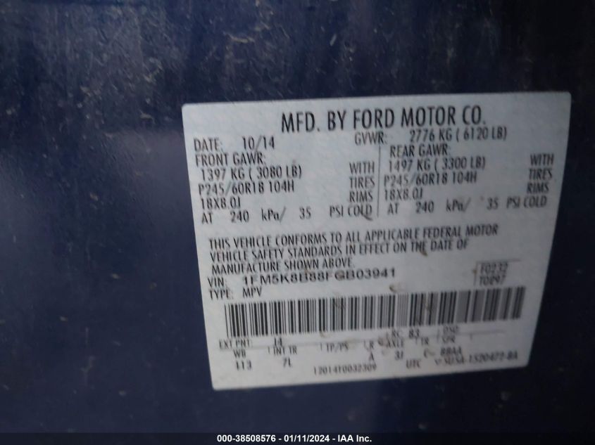 2015 FORD EXPLORER - 1FM5K8B88FGB03941