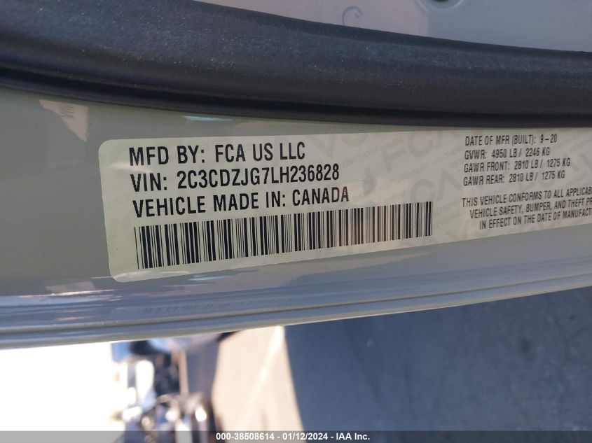 2020 DODGE CHALLENGER GT - 2C3CDZJG7LH236828