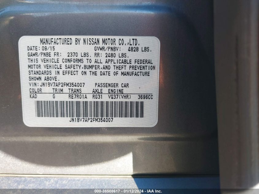 2015 INFINITI Q50 PREMIUM - JN1BV7AP2FM354007