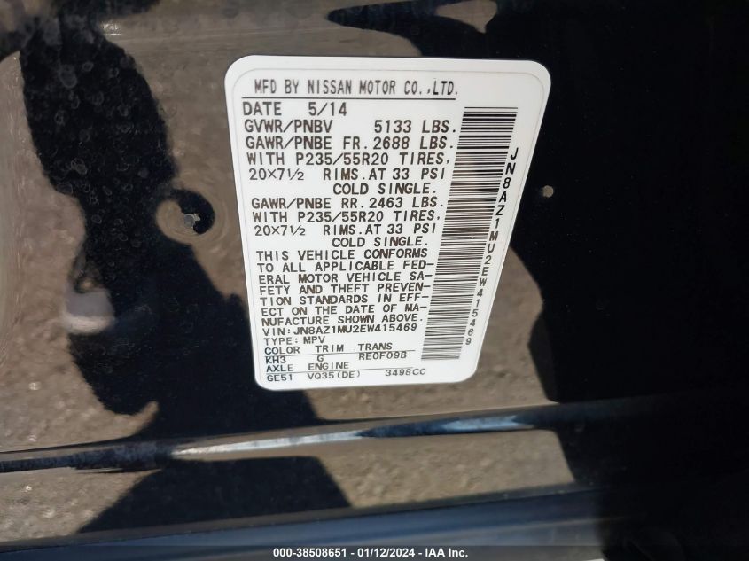 2014 NISSAN MURANO LE - JN8AZ1MU2EW415469