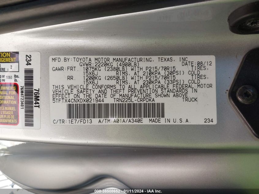 2013 TOYOTA TACOMA - 5TFTX4CNXDX021944