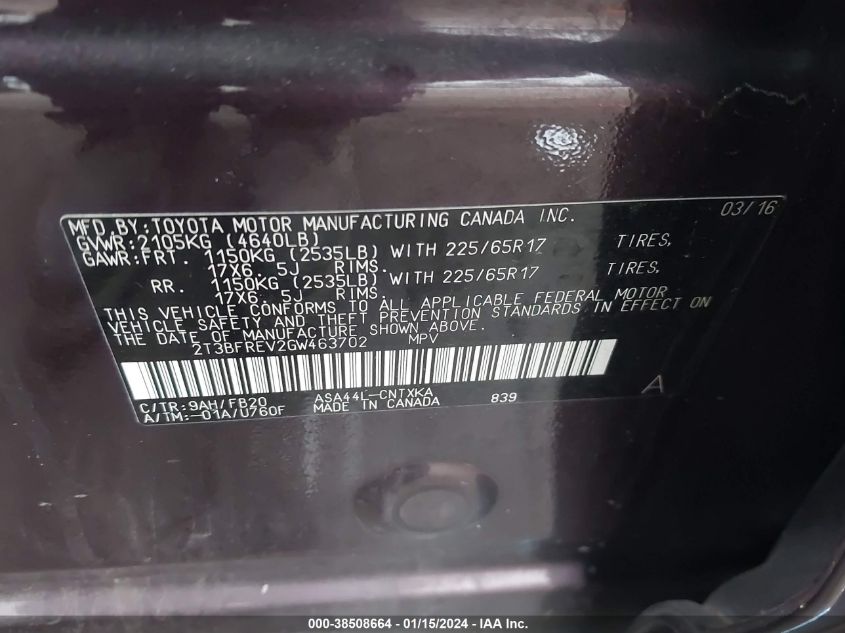 2016 TOYOTA RAV4 LE - 2T3BFREV2GW463702