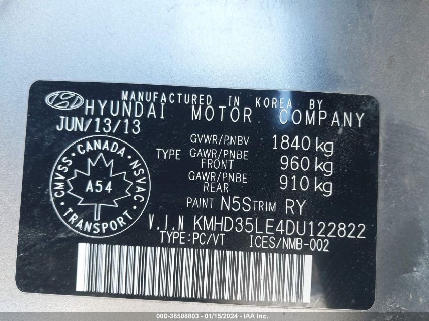 2013 HYUNDAI ELANTRA GT - KMHD35LE4DU122822