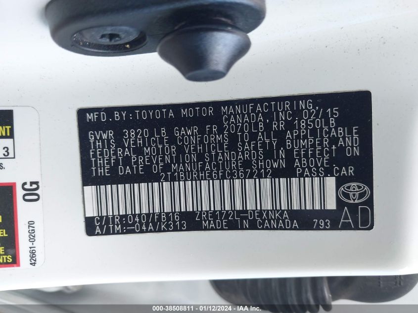 2015 TOYOTA COROLLA LE - 2T1BURHE6FC367212