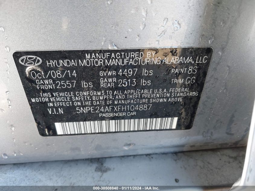 2015 HYUNDAI SONATA SE - 5NPE24AFXFH104887