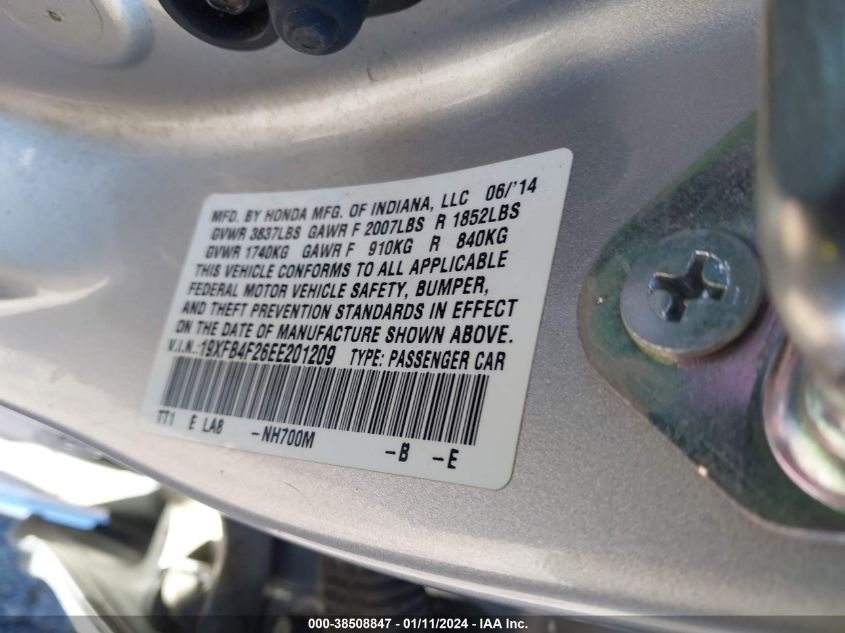 2014 HONDA CIVIC HYBRID HYBRID - 19XFB4F26EE201209