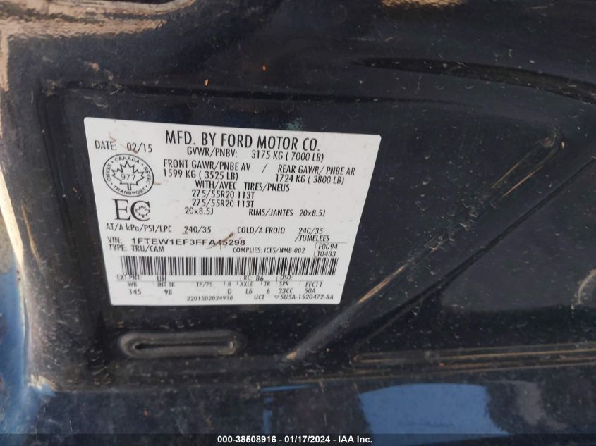 2015 FORD F-150 PLATINUM - 1FTEW1EF3FFA45298