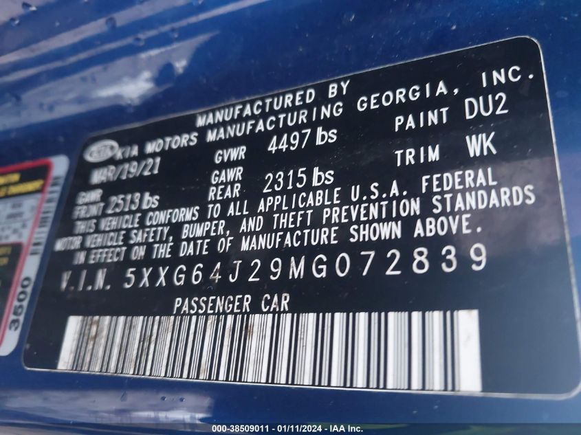 2021 KIA K5 GT-LINE - 5XXG64J29MG072839