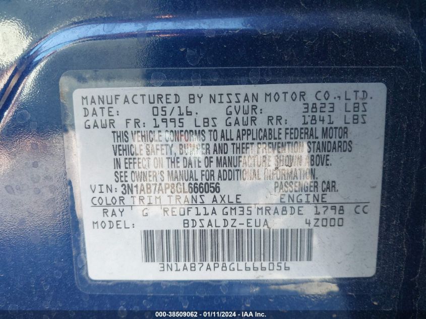 2016 NISSAN SENTRA S/SV/SR/SL - 3N1AB7AP8GL666056