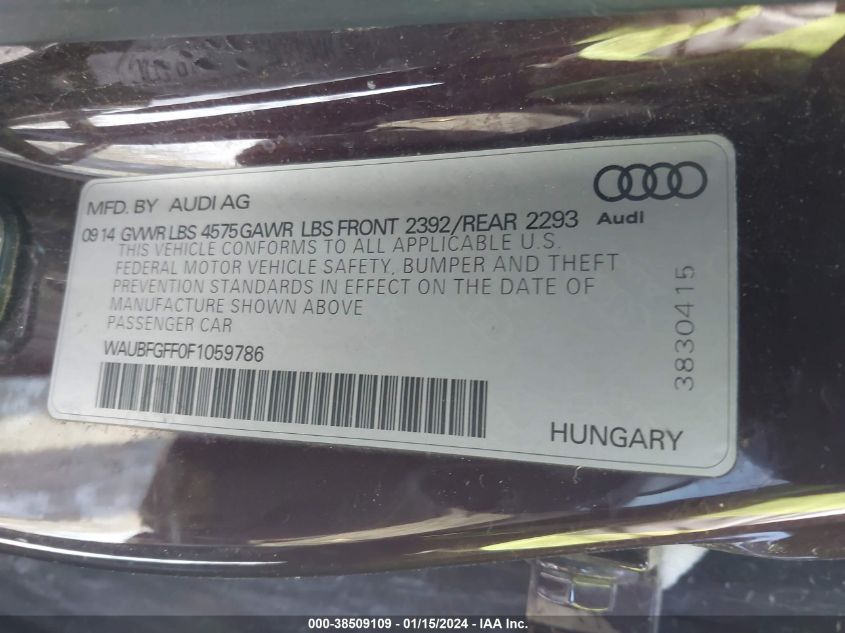 WAUBFGFF0F1059786 | 2015 AUDI A3