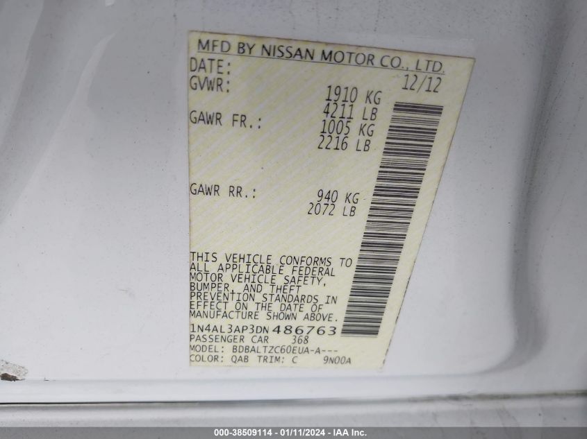 2013 NISSAN ALTIMA 2.5 SV - 1N4AL3AP3DN486763