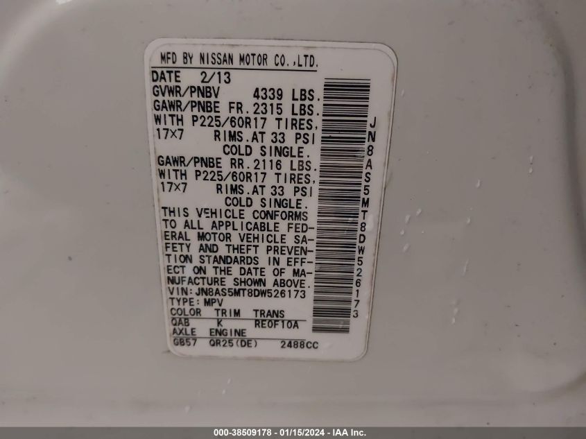 2013 NISSAN ROGUE SV - JN8AS5MT8DW526173