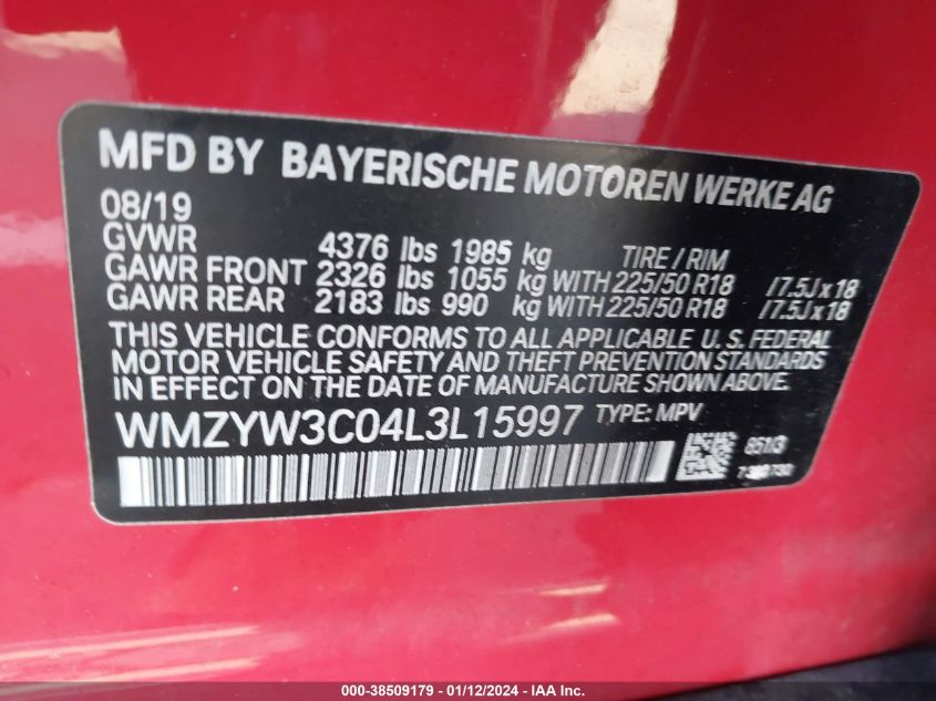 2020 MINI COUNTRYMAN COUNTRYMAN - WMZYW3C04L3L15997