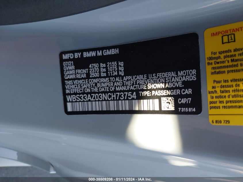 2022 BMW M4 COMPETITION - WBS33AZ03NCH73754