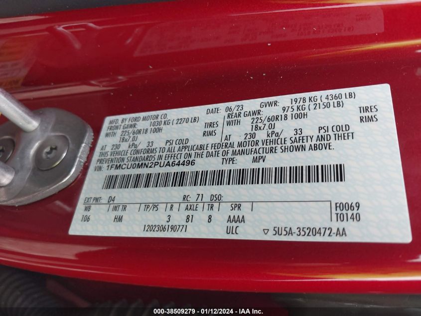 2023 FORD ESCAPE ST-LINE - 1FMCU0MN2PUA64496