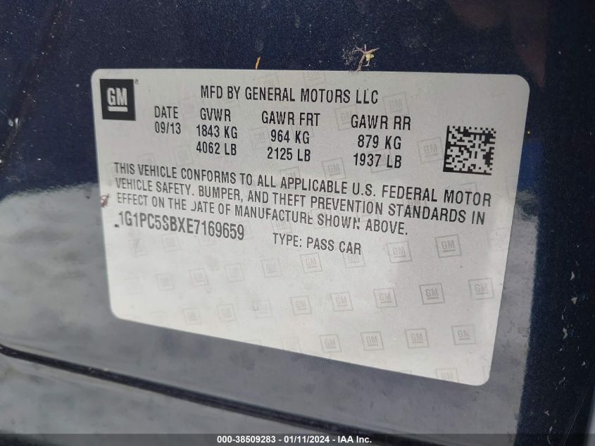 2014 CHEVROLET CRUZE LT - 1G1PC5SBXE7169659