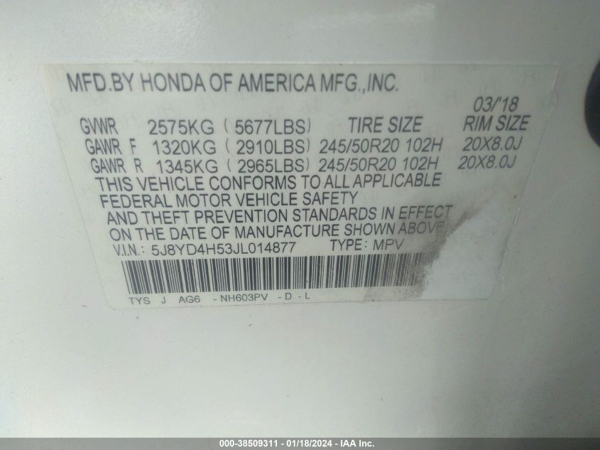 2018 ACURA MDX TECHNOLOGY PKG - 5J8YD4H53JL014877