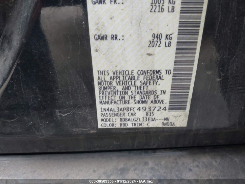 2015 NISSAN ALTIMA 2.5 S - 1N4AL3AP8FC493724